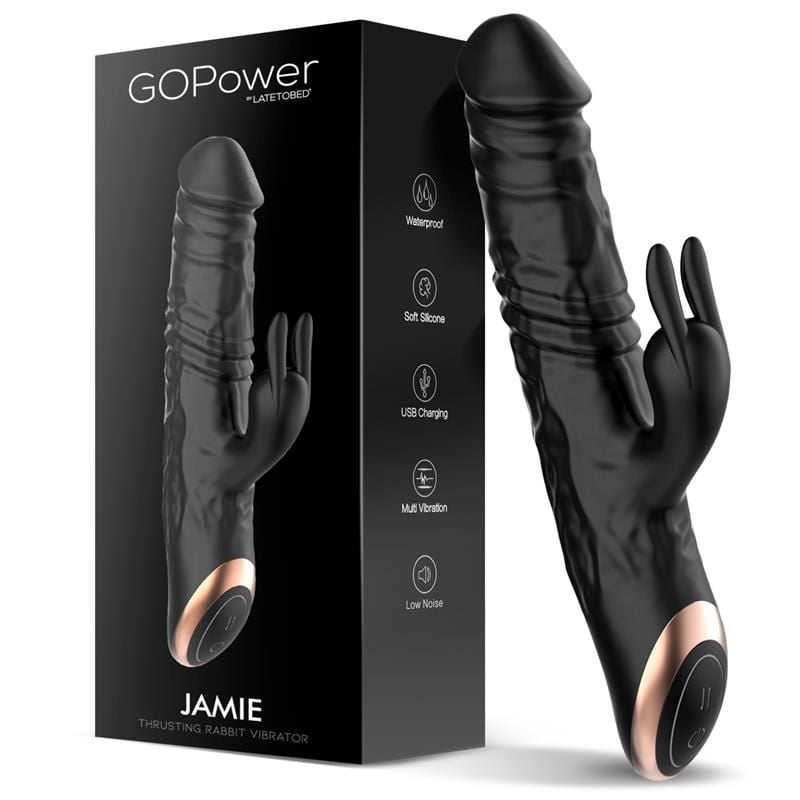 Gopower Jamie Vibrador Conejito Movimiento Thrusting caja vibrador negro
